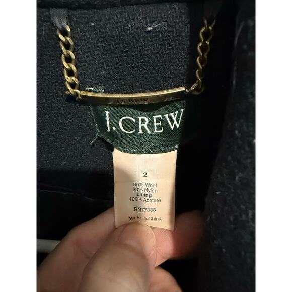Women’s J. CREW Double Breasted Black Tie Wool Pea Coat Size 2 - Picture 2 of 5